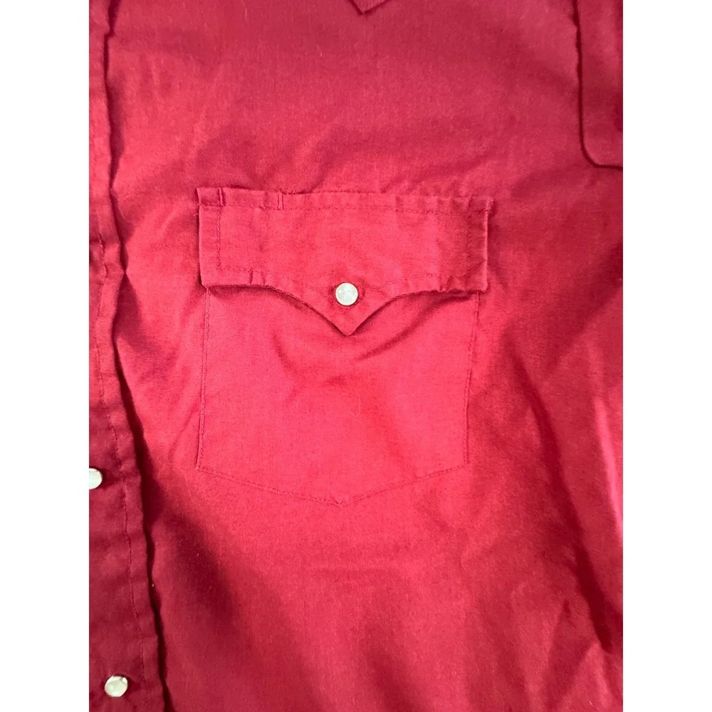 Vintage Pardners Mens Burgundy Red Western Pearl Snap Long Sleeve Shirt Korea